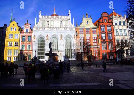 Die typischen Häuser in der Straße "Long Market" in der Altstadt von Gdańsk, Polen Stockfoto