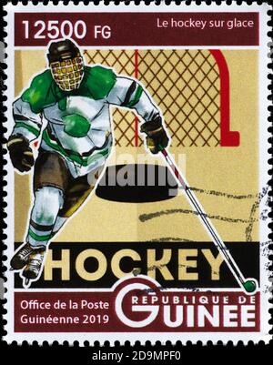 Feier des Eishockeyspielers auf Briefmarke Stockfoto