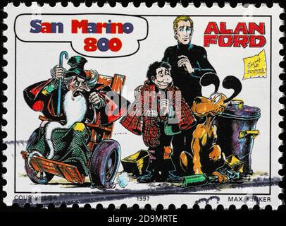 Italienische Karikatur Alan Ford auf Briefmarke Stockfoto