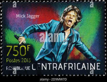 Mick Jagger im Konzert auf Briefmarke Stockfoto