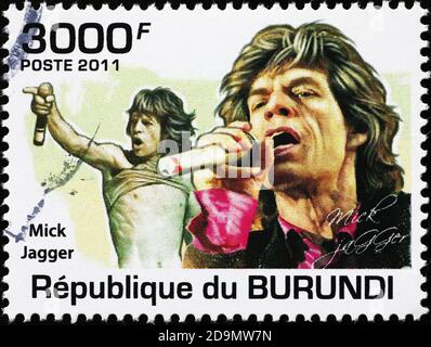 Mick Jagger auf Briefmarke von Burundi Stockfoto