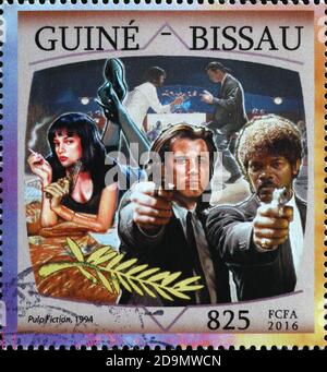 Film Pulp Fiction auf Briefmarke Stockfoto