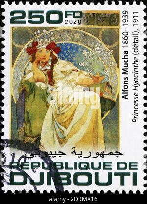 Prinzessin Hyacinthe von Alfonse Mucha auf Briefmarke Stockfoto