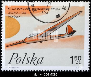 Segelflugzeug auf polnischer Briefmarke Stockfoto