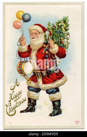 Eine klassische Weihnachtsmann - Alte Christchas-Karte Illustration im Vintage-Stil Stockfoto