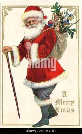 Weihnachtsmann - Alte Christchas-Karte Illustration im Vintage-Stil Stockfoto