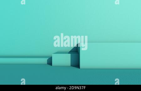 Podium in abstrakter blauer Komposition, 3d-Illustration. 3d-Malerei. Stockfoto