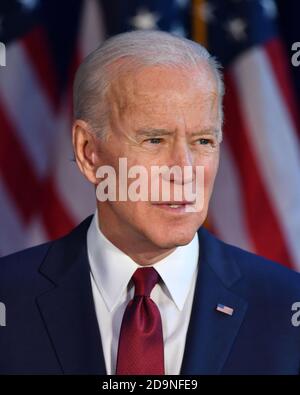 Demokratische Präsidentschaftskandidat, der ehemalige Vizepräsident Joe Biden liefert Erläuterungen zu den jüngsten Aktionen der Trumpf Verwaltung im Irak am 7. Januar 2007 Stockfoto