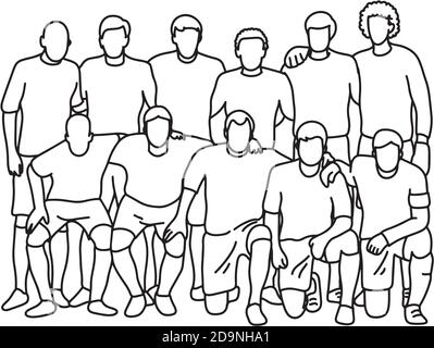 Männlich Fußball-Team Aufnahme Foto Vektor Illustration Skizze Doodle Handgezeichnet mit schwarzen Linien isoliert auf weißem Hintergrund Stock Vektor