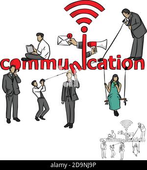 Menschen mit Kommunikationskonzept Vektor Illustration Skizze Doodle Hand gezeichnet Mit schwarzen Linien isoliert auf weißem Hintergrund Stock Vektor