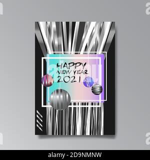 2021 glückliches neues Jahr Invation Luxus verführen, glänzend Glitch holograpic kreatives Design, Hipster junge Neon und Farbverlauf Farben, realistische Regenbogen Glanz Stock Vektor