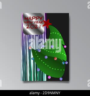 2021 glückliches neues Jahr Invation Luxus verführen, glänzend Glitch holograpic kreatives Design, Hipster junge Neon und Farbverlauf Farben, realistische Regenbogen Glanz Stock Vektor