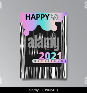 2021 glückliches neues Jahr Invation Luxus verführen, glänzend Glitch holograpic kreatives Design, Hipster junge Neon und Farbverlauf Farben, realistische Regenbogen Glanz Stock Vektor