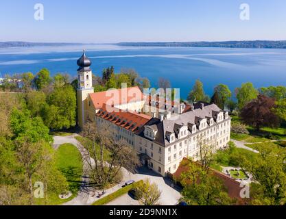 Kloster Bernried, Bernried am Starnberger See, Fünfseenland, Pfaffenwinkel, Drohnenbild, Oberbayern, Bayern, Deutschland Stockfoto