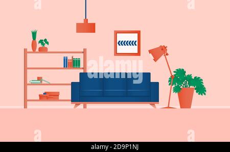Gemütliches Interieur Wohnzimmer Konzept Farbe mit Pflanze in room.Vector Und Abbildung Stock Vektor