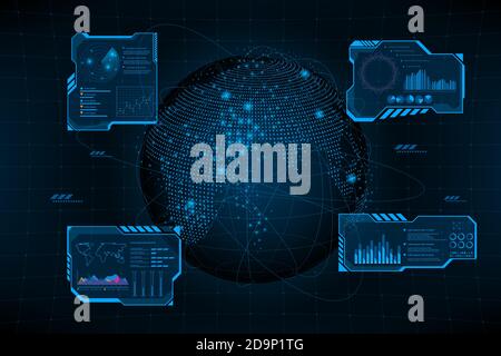 Futuristische Erdkugel mit Dashboard.Future Thema Konzept background.Data Dashboard, Graph, Panel digital Concept.Vector und Illustration Stock Vektor