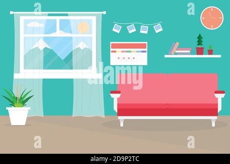 Interior Wohnzimmer Konzept Farbe mit Pflanze in room.Vector und Abbildung Stock Vektor