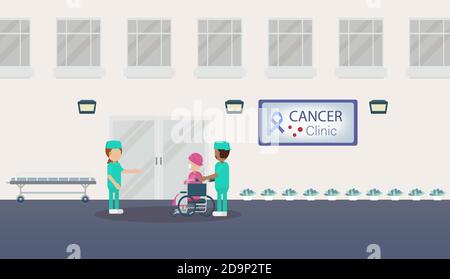 Krebs-Klinik mit medizinischem Personal flaches Design Vektor Illustration Stock Vektor