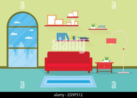 Interieur Wohnzimmer modern gemütlich und Luxus-Stil mit Möbeln Im Haus.Vektor und Illustration Stock Vektor