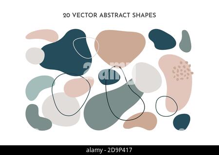 Set von fließenden abstrakten Formen in trendigen minimalistischen Design und pastellgrün, rosa Farbe. Vektor geometrische Elemente für Hintergrund, Cover-Vorlagen, Muster Stock Vektor