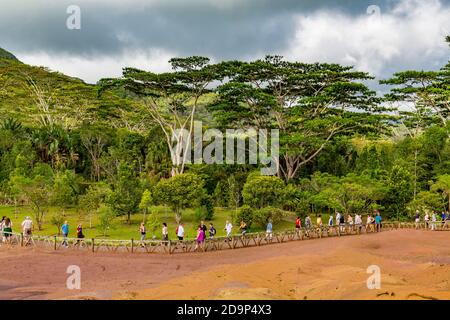 Sieben farbige Erde, Terres des Sept Couleurs, Chamarel, Sieben farbige Erden, Mauritius, Afrika, Indischer Ozean Stockfoto