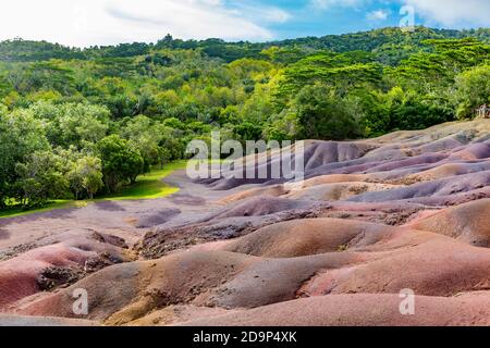 Sieben farbige Erde, Terres des Sept Couleurs, Chamarel, Sieben farbige Erden, Mauritius, Afrika, Indischer Ozean Stockfoto
