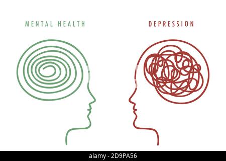 Psychische Gesundheit Konzept Mensch Gehirn Silhouette Vektor Illustration EPS10 Stock Vektor