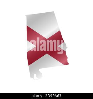 Karte mit wehender Flagge von Alabama. Vektorgrafik Stock Vektor