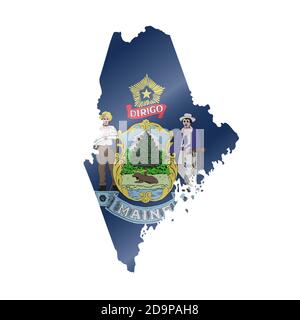 Karte mit wehender Flagge von Maine. Vektorgrafik Stock Vektor