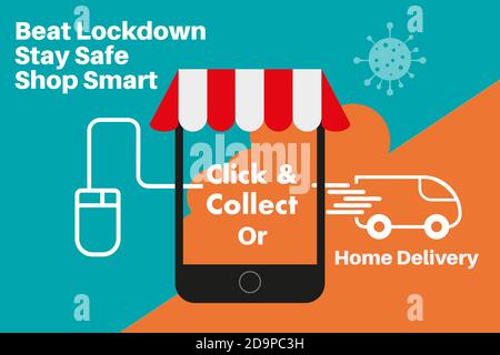 Klicken und sammeln Weihnachten Internet-Shopping-Konzept, Safe Shop Smart und schlagen Lockdown Stock Vektor