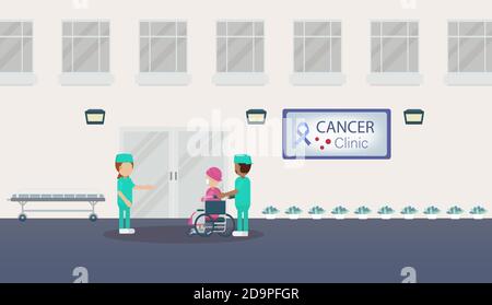 Krebs-Klinik mit medizinischem Personal flaches Design Vektor Illustration Stock Vektor