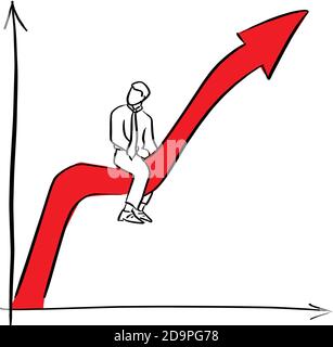Geschäftsmann Reiten roten Erfolg Pfeil Grafik Vektor Illustration Skizze Doodle Handgezeichnet mit schwarzen Linien isoliert auf weißem Hintergrund Stock Vektor