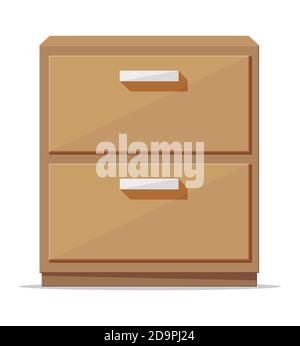 Schlafzimmer Schrank Möbel innen isoliert. Leeren Sie den Aktenschrank. Geschlossene Holzkiste. Holzständer für die Aufbewahrung von Gegenständen. Moderne flache Schrank Schublade Cartoon Element. Flache Vektorgrafik Stock Vektor