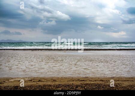 symmetrical  photographs of seascapes, with waves of the sea and sky Stock Photo