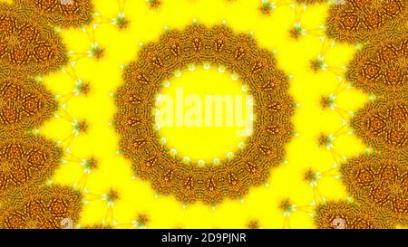 Digital gestaltes Design in gelber Farbe mit Sonnenblume - Kaleidoskop Effekt Stockfoto