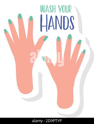 Wash Your Hands Lettering Kampagne mit Hände Frau Vektor Illustration Design Stock Vektor