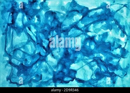 Zeichnung von türkis amorphen Hintergrund Muster mit Aquarell-Technik. Meeresoberfläche. Stockfoto