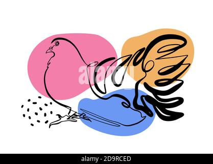 vektor-Illustration einer Cartoon-Taube mit modernen Stil flache Farbmuster, kontinuierliche Linie Stockfoto