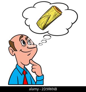 Thinking about a Tamale - EINE Cartoon-Illustration eines Mannes, der darüber nachdenkt, ein Tamale zum Mittagessen zu haben. Stock Vektor