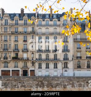Paris, ile saint-louis, schöne alte Gebäude, Panorama Stockfoto