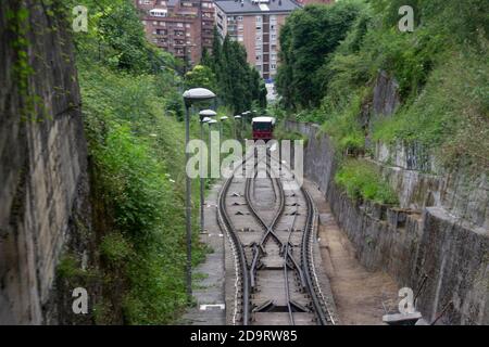 Artxanda Standseilbahn zum auf- und Absteigen vom Aussichtspunkt Artxanda und in die Stadt Bilbao. Gemeinde im Norden von Spanien, Hauptstadt der Stockfoto