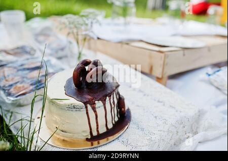 Feiern Geburtstagsfeier im Freien mit Dekoration. Stockfoto