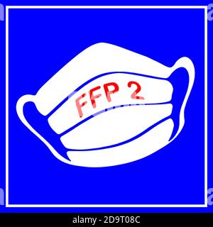 Weiße Gesichtsmaske vor blauem Hintergrund Stockfoto