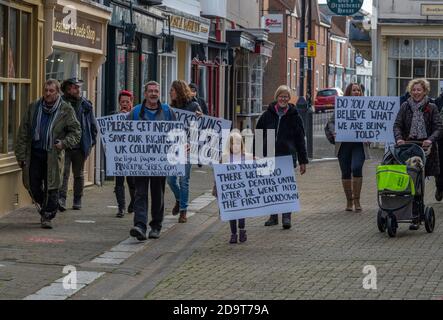 Anit-Regierung Protest mit Demonstranten halten Plakate in newport auf der Insel wight. uk Stockfoto