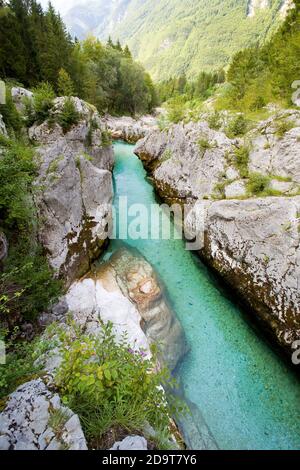 Soca oder Isonzo Fluss, Slowenien, Europa. Stockfoto