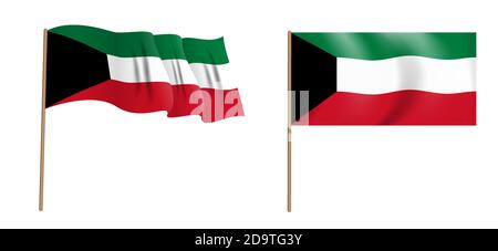 Bunte naturalistische wehende Flagge des Staates Kuwait. Vektorgrafik. EPS10 Stock Vektor