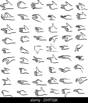 Menschliche Hand Gesten Set Vektor Illustration Skizze Doodle Hand gezeichnet Mit schwarzen Linien isoliert auf weißem Hintergrund Stock Vektor