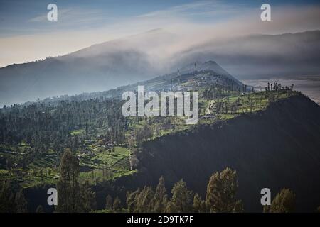 East Java, Indonesien, Februar 2016. Die Stadt Cemoro Lawang im Bromo Tengger Semeru Nationalpark. Stockfoto