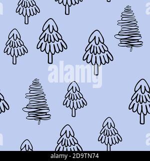 Weihnachtsbaum einfache Vektor nahtlose Muster in niedlichen Cartoon-Stil, dekorative Wald Tanne-Baum für Textil, Geschenkpapier, Familientreffen Winterferien Design, Winterzeit festliche Zeit Feier Stock Vektor