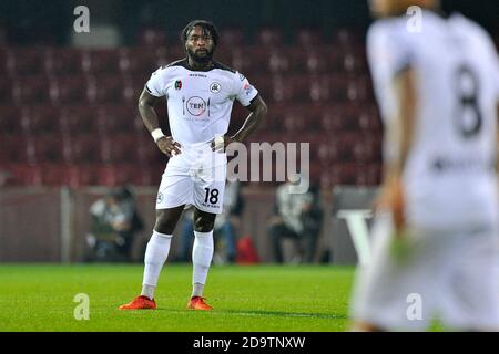 Benevento, Italien. November 2020. Mbala Nzola Spieler von Spezia, während des Spiels der italienischen Serie A Fußball-Meisterschaft zwischen Benevento vs Spezia Endergebnis 0-3, Spiel im Ciro Vigorito Stadion in Benevento gespielt. Italien, 07. November 2020. (Foto von Vincenzo Izzo/Sipa USA) Quelle: SIPA USA/Alamy Live News Stockfoto